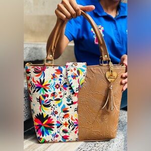 Artisanal Floral and Brown Tote Bag